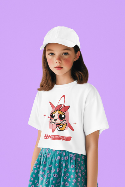 SEVBANO Tricou unisex cu desene animate pentru copii Blossom Printed Power Pu...