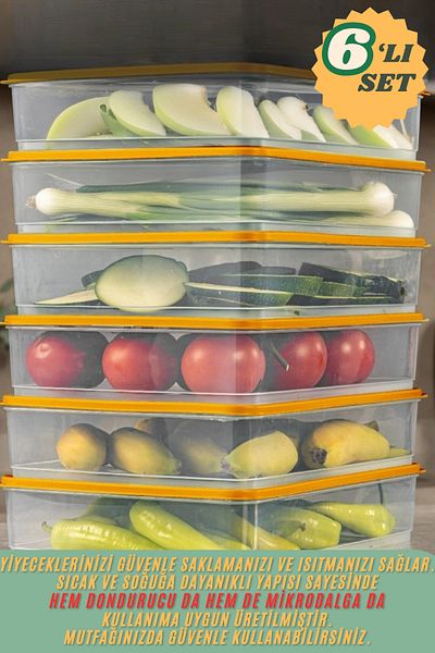 Stile Cucina 6-Piece Refrigerator Organizer Organizer Freezer Storage Container Suitable for Microwave