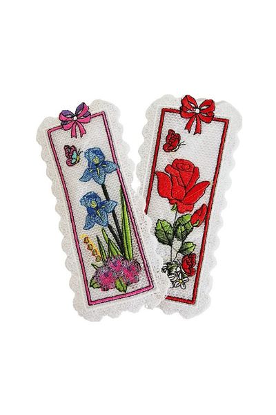 ARIALE Set 2 semne de carte brodate Trandafiri si Iris