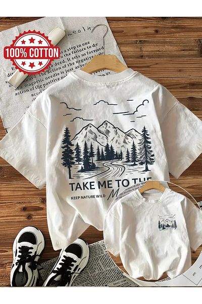AEMİ Unisex Take Me to the Mountains Printed Oversize Crew Neck T-Shirt