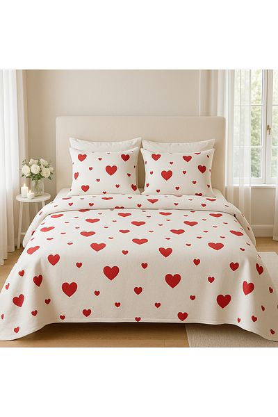 Madame Home Summer Double Pique Set Red Heart Pattern Daily Use