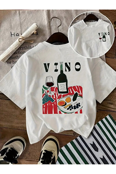 AEMİ Μπλουζάκι Unisex Vino με στάμπα Oversize Crew Neck