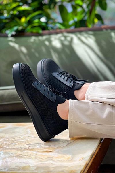 MELAMS Ushguli Black Black Sole Lace-Up Knitwear Casual Men's Shoes - Kbc