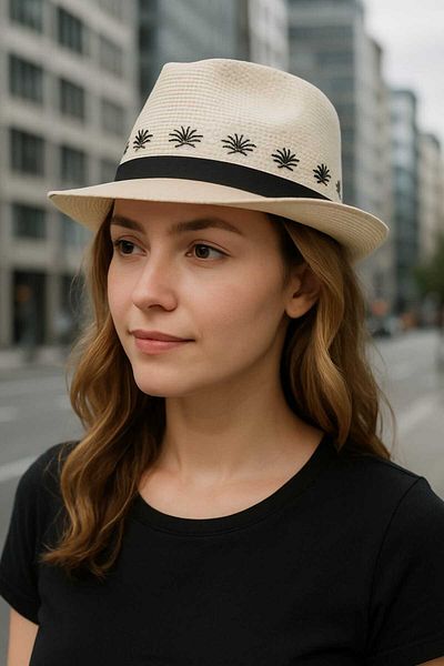 Betülce Bohemian Embroidered Straw Hat- Sea Breeze