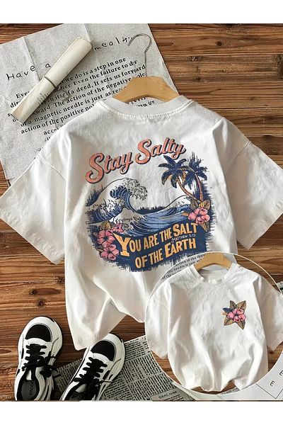 AEMİ Unisex Stay Salty California Printed Oversize Crew Neck T-Shirt