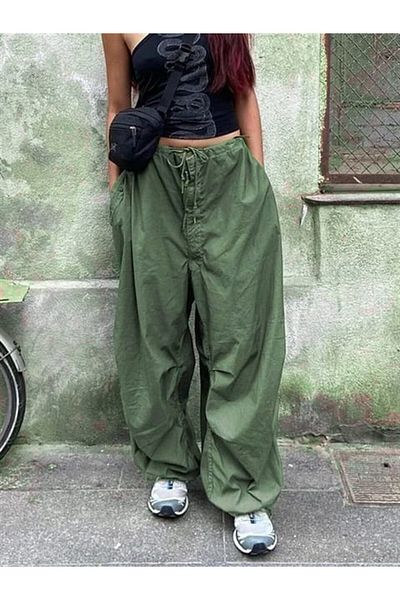 Toum Enya Jewelry Khaki Tactical Parachute Fabric Pants