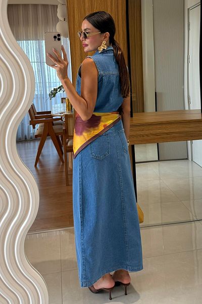 Tulipabutik Buttoned Denim Dress