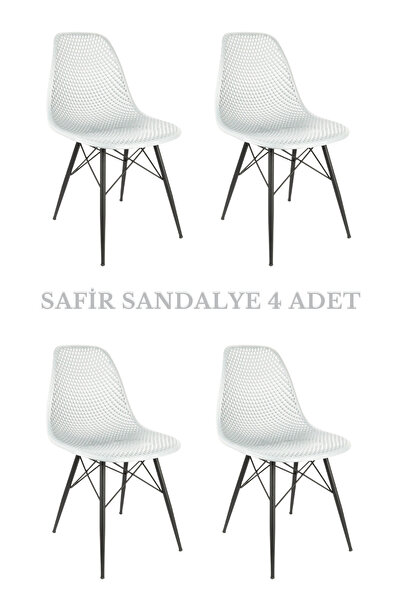 NEWBELLA Safir Sandalye Beyaz 4'lü Set – Bahçe, Mutfak, Kafe, Balkon