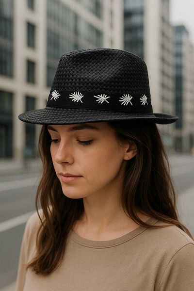 Betülce Bohemian Embroidered Straw Hat- Sea Breeze