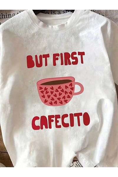 AEMİ Tricou unisex oversize cu imprimeu But First Cafecito