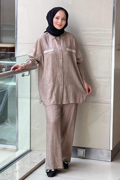 Mahal Crochet Knitwear Striped Tunic Trousers Set