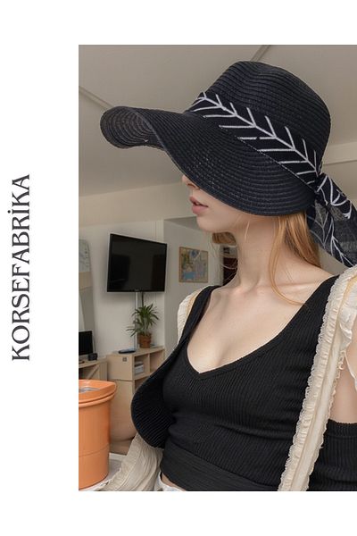 korsefabrika trend mood store Stylish and Functional Straw Beach and Casual Hat with Wide Brim Sun Visor