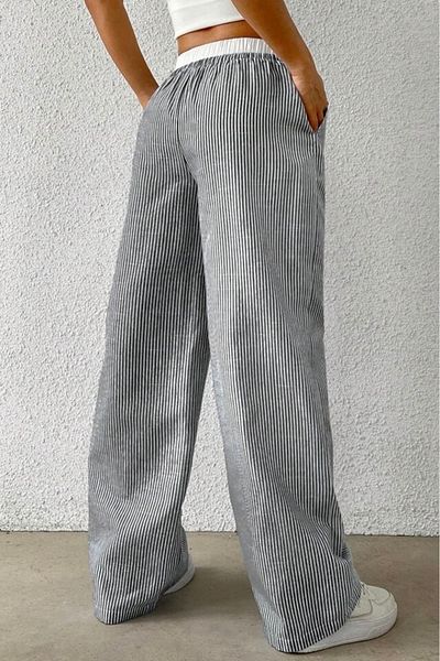 Baby xclub White Striped High Waist Relaxed Fit Trousers