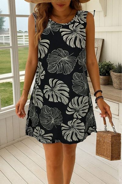 Monapera Round Neck Patterned Mini Dress