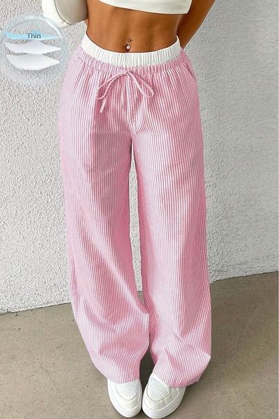 Baby xclub White Striped High Waist Relaxed Fit Trousers
