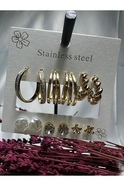 Mutenaura Stainless Steel Earring Set of 12
