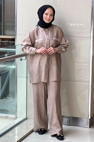 Mahal Crochet Knitwear Striped Tunic Trousers Set