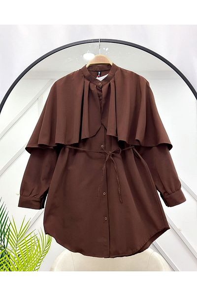MODA Poplin Shirt with Stand Collar and Cape Detail