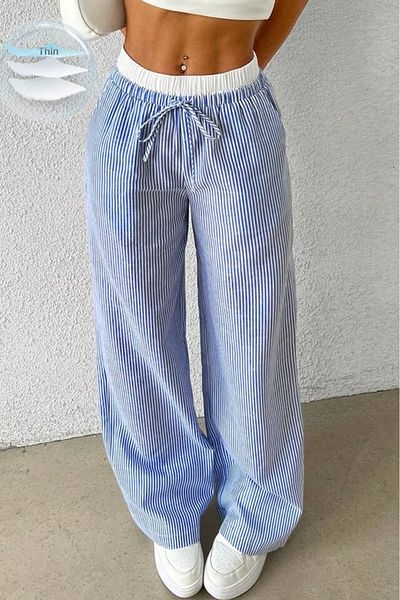 Baby xclub Pantaloni casual cu talie înaltă cu dungi albe