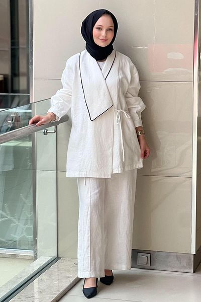 Ghisa Verev Collar Piping Detailed Jacket Pants Suit