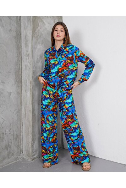 SheLoria Women's Turquoise Bottom Top Shirt Pants Viscose Set