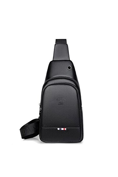 GOLDBAGS حقيبة كتف للرجال من الجلد النباتي باللون الأسود مع منفذ لسماعات الرأ...