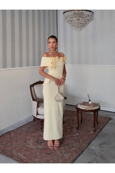 EtikaOnline Rina Tasarım Çiçek Detay Uzun Elbise