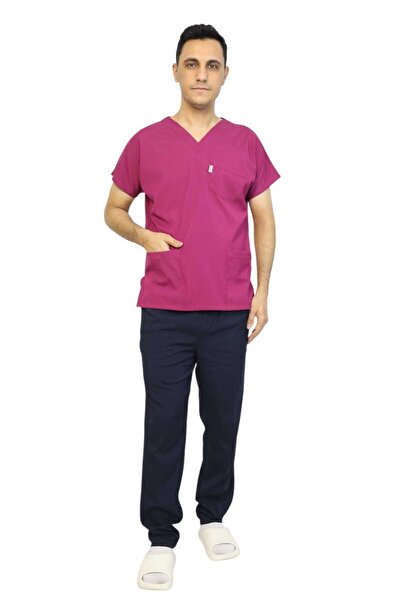 nutrix زي موحد للرجال من Vişne باللون الأزرق الداكن بأكمام طويلة من الليكرا ا...