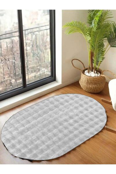 Lagom Life Beyaz Yumuşak Oval Bubble Kaymaz Özel Taban Peluş Halı Yolluk