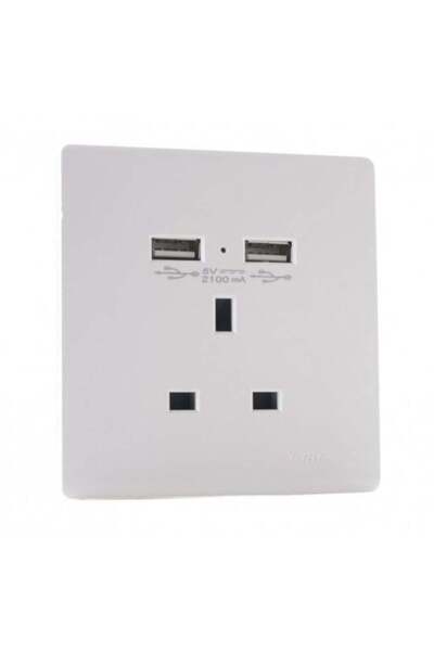 TAFASSELL مقبس 13 أمبير USB 2 Samco أبيض