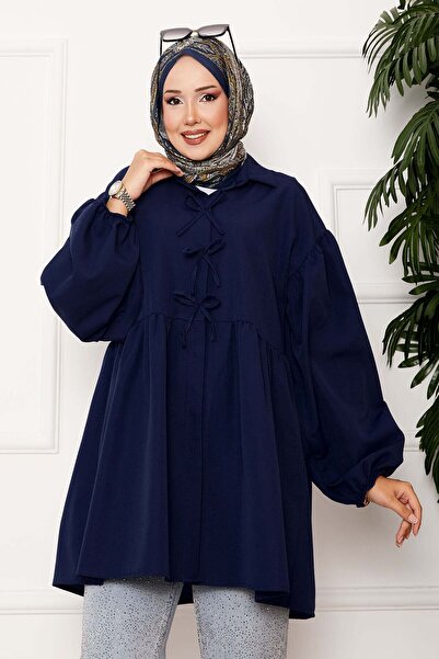 MODA Balon Kol Fiyonk Bağcık Detaylı Gömlek