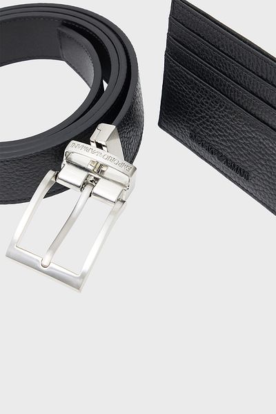 Emporio Armani Genuine Leather Logo Card Holder Belt Set Men's Card Holder Belt Set Em002772 Af13396 Uc001