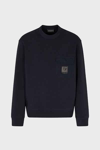 Emporio Armani Stretch Cotton Regular Fit Single Pocket Crew Neck Sweat Men's Sweat Em002925 Af10013