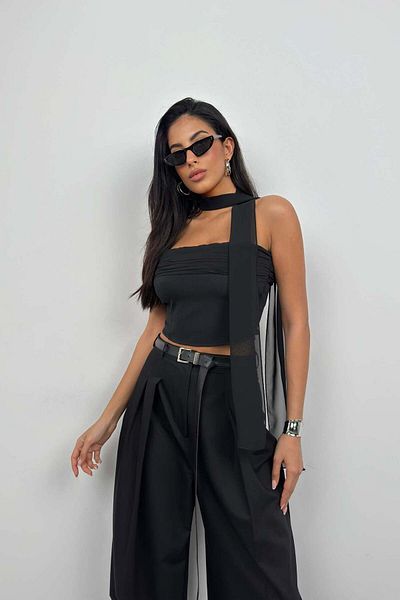 Maxi modena Shawl Detail Black Strapless Blouse