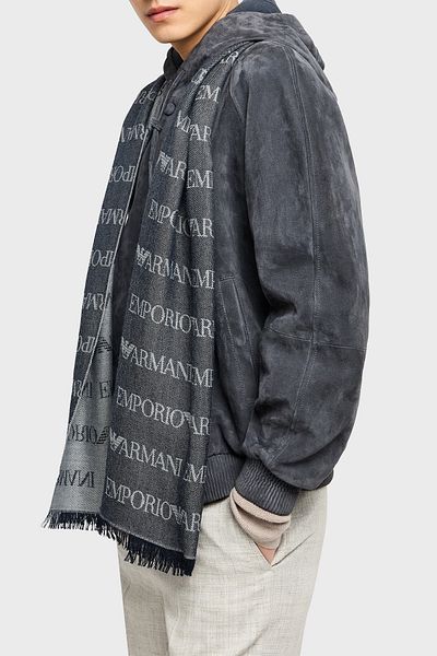 Emporio Armani With Logo 43 X 183 cm 100% Wool Shawl Men's Shawl Em004238 Af21541 Fb018