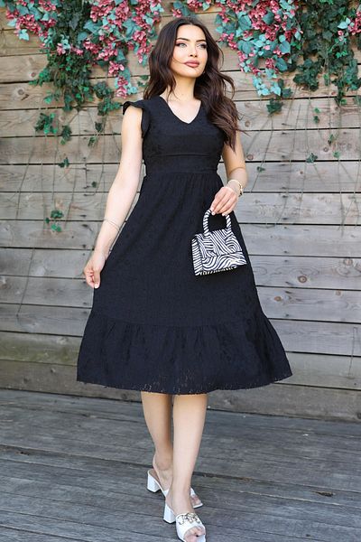 MILANOFOX Women's Summer Dress with Embroidery Detail and Ruffle Lining V-Neck – Back Zipper, Midi Length