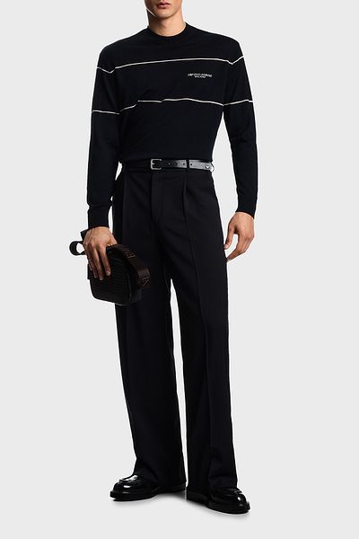 Emporio Armani Wool Stripe Detail Regular Fit Crew Neck Sweater Men's Sweatshirt Em002796 Af14199 Mb17