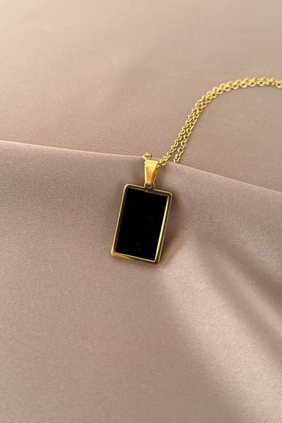 laria jewelry Rectangular Black Stone Locket Necklace