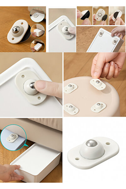 BRE HOME 1 adet 360° Dönebilen Yapışkanlı Mini Rulman Tekerlek – Tekli Mobilya Kaydırıcı Teker