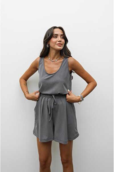 Havoş Gray Strap Blouse Shorts Modal Set