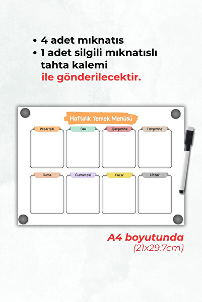 Metranya Haftalık Yemek Menüsü Planlayıcısı, Mıknatıslı Buzdolabı Yemek Çizelgesi Alışveriş Listesi Magnetli