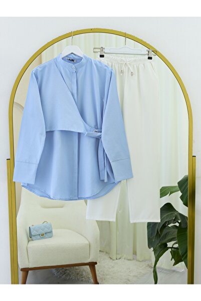 Modamorfo Side Tie Buttoned Tunic - Baby Blue