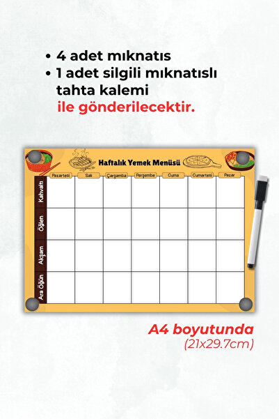 Metranya Haftalık Yemek Menüsü Planlayıcısı, Mıknatıslı Buzdolabı Menü Çizelgesi Alışveriş Listesi Magnetli