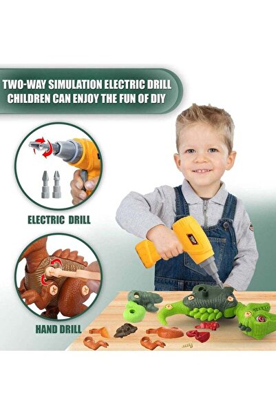Yelajoy 6pcs Dinosaur Toy for Kids 3+,Birthday Gifts Dino Toys Construction Building Toy with Electric Drill