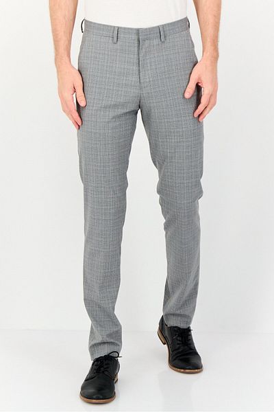 CELIO Men Slim Fit Micro Checked Straight Leg Pants, Grey
