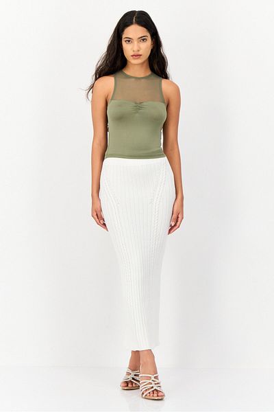 Don't Call Me Jennyfer Women Crew Neck Sleeveless Textured Tank Top, Dark Olive