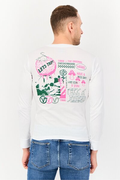 Vans Men Crew Neck Graphic Print Long Sleeves Sweatshirt, White