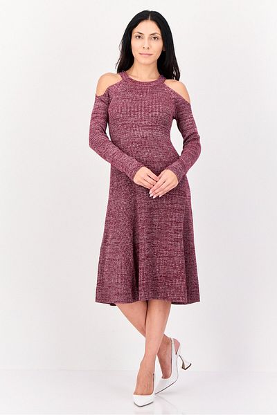 LONDON TIMES Women Metallic Fit and Flare Dress, Plum