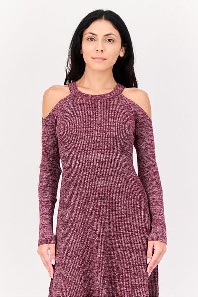 LONDON TIMES Women Metallic Fit and Flare Dress, Plum