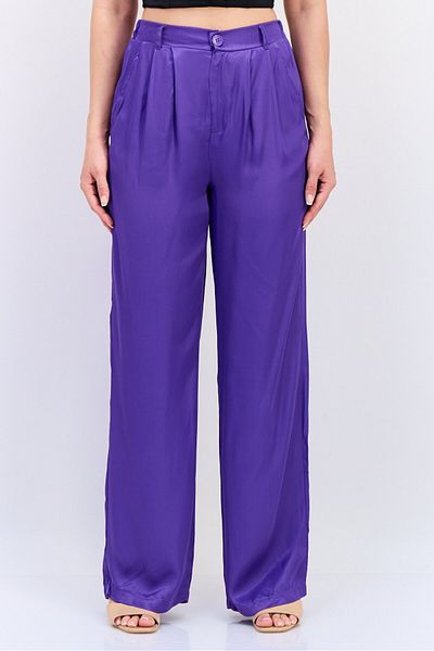 DeFacto Women Regular Fit Solid Wide Leg Pants, Purple